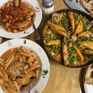 a variety of pasta dishes