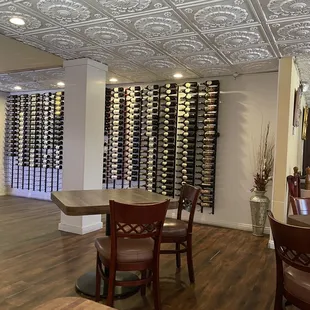 Floor to ceiling red wine rack.