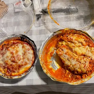 The Lasagna on the right is from Napoli Italian's.  The beautiful Lasagna on the left is Two Guys.
