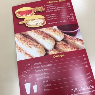 the menu for the restaurant