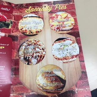 a menu for a special pizza
