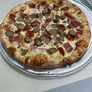 Large meat lover pizza.