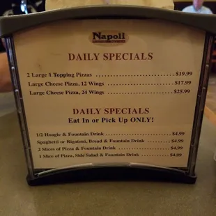 the daily specials on the menu