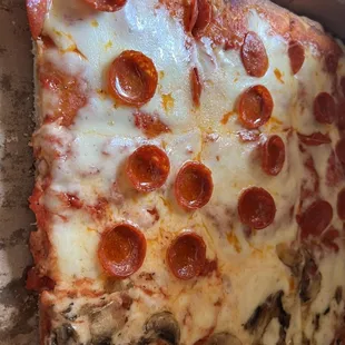 Sicilian half pepperoni half mushroom