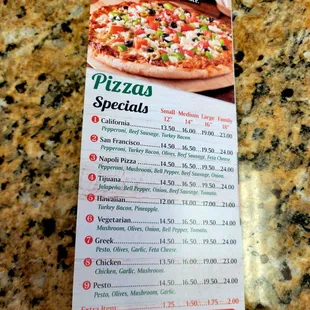 June 2021: Menu P. 3 of 6 (The pizza is NY style. NO PORK is on the menu.)