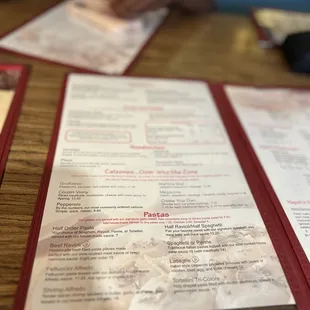 First page of the menu