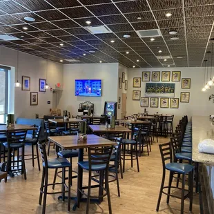 tables and chairs in a restaurant