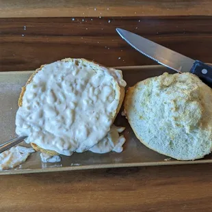 Seafood bisque bread bowl