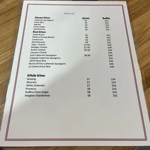 Adult beverage menu