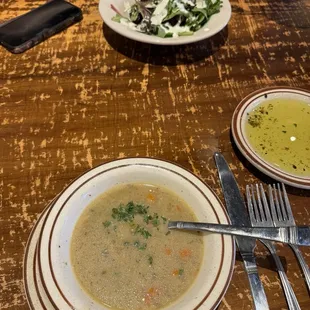 Creamy potato soup and side salad