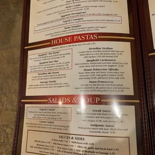a menu for a restaurant