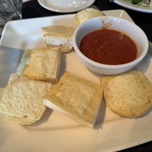 Off the menu item: cheesy bread with marinara