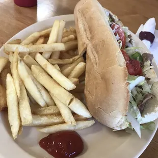 The 10 inch steak and cheese combo with fries