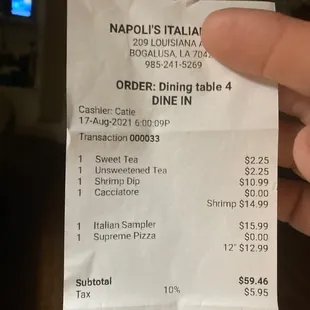 The receipt for cost and proof I was their, still tipped the waitress don't know why, guess I'm a sucker.