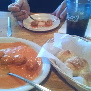 stuffed mushrooms and bread.