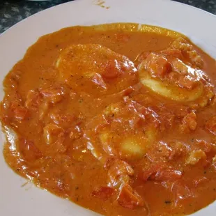 Ravioli with Lobster in a nice zesty red sauce.