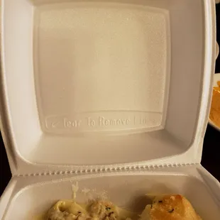 Take out box is perforated to make an easy dish to eat out of