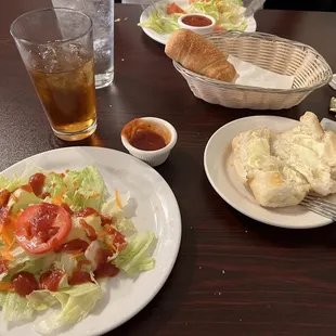 Salad and rolls.