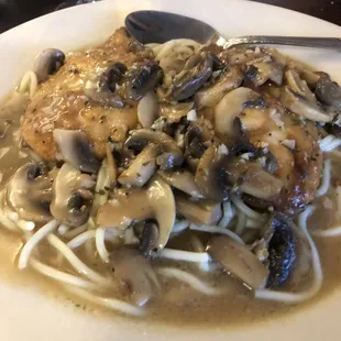 Chicken francaise (with mushrooms) / lemon zing and a Marsala like sauce. MY FAV!!
