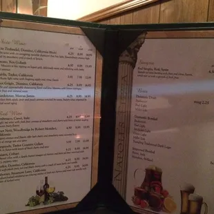 Wine/liquor menu
