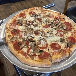 Pepperoni, Sausage, &amp; Mushroom Pizza