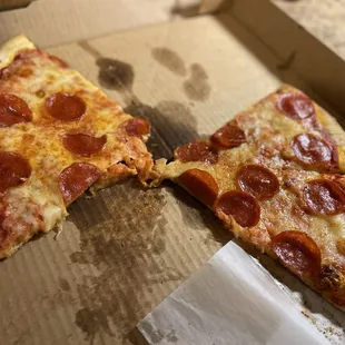 Large pepperoni pizza 3 slices eaten on drive home