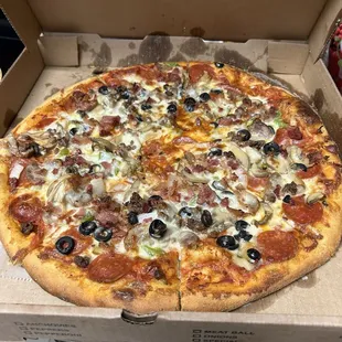 Delicious huge large Deluxe pizza!