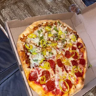Have barbecue chicken pizza half pepperoni