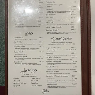 the menu for the restaurant