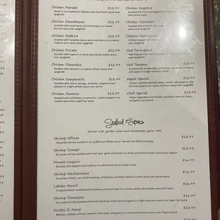 the menu for the restaurant