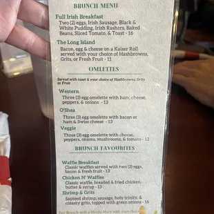 Brunch menu