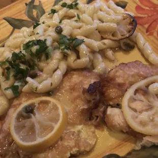 Chicken piccata with homemade fusilli