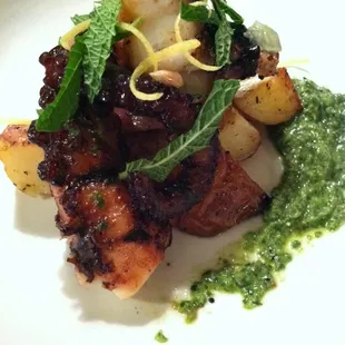 BBQ octopus with potato &amp; salsa verde.