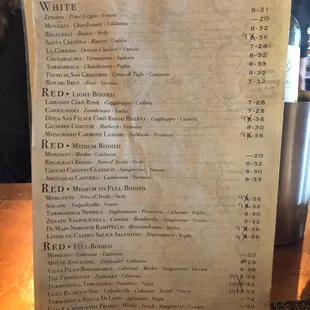 Wine list