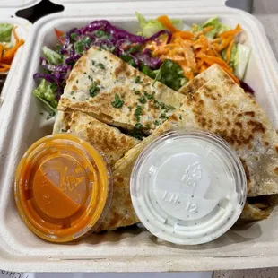 Chicken and Cheese Gozleme with hot sauce