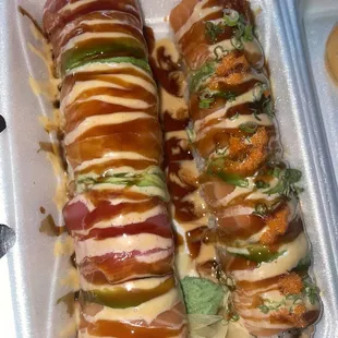 Texas Roll (left) &amp; S35. Orange Blossom Roll (right)