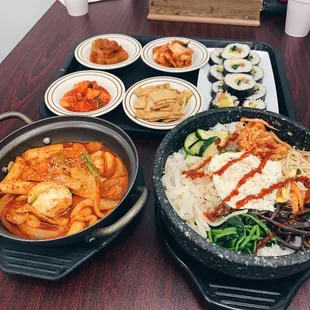 Kimbap bibimbop and spicy rice cakes