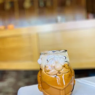 a glass jar of iced tea