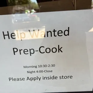 Help wanted. Who wouldn&apos;t want to learn how to make all that yummy food?!? Cooking is a lifetime skill with plenty of growth!