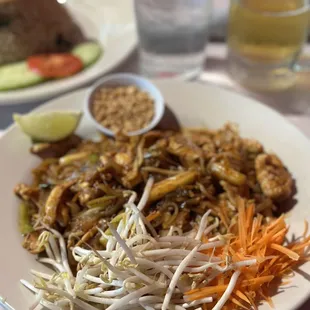 Pad Thai with chicken. You can ask for extra bean sprout.