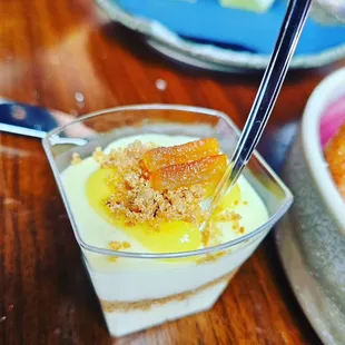 YUZU CHEESECAKE MOUSSE - Yuzu Cream with Graham Cracker Crust and a Candied Orange Peel