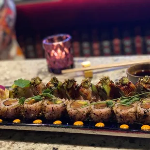 Spice roll and electric eel roll