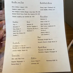 Drink menu part 1