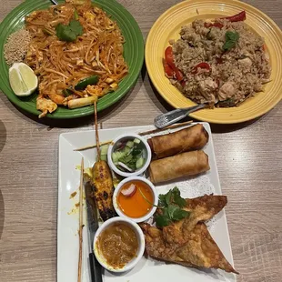Pad Thai Noodles, Narai Fried Rice, Narai Sampler