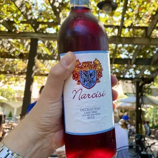 A view of the wine we enjoyed in the grape arbor dining area.