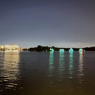 a view of a lake at night