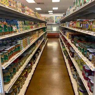 shelves of canned food