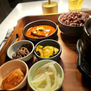 Banchan with the Samgyetang/삼계탕/Ginseng Chicken Soup. Very tasty tofu and lotus root