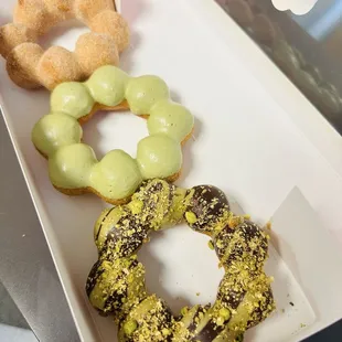 Dubai chocolate pistachio, matcha, churro mochinuts