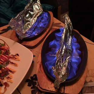 two plates of food on a table